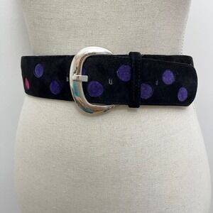 Vintage‎ Suede Polka Dot Belt Sz M Wide Silver Buckle Retro Mod 80s Maximalist